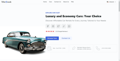 Car rental static website built with Next.js and React showcasing luxury and economy vehicle rentals by frontend developer Hamza Miloud Amar